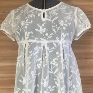 Vintage Floral lace see-thru babydoll dress L